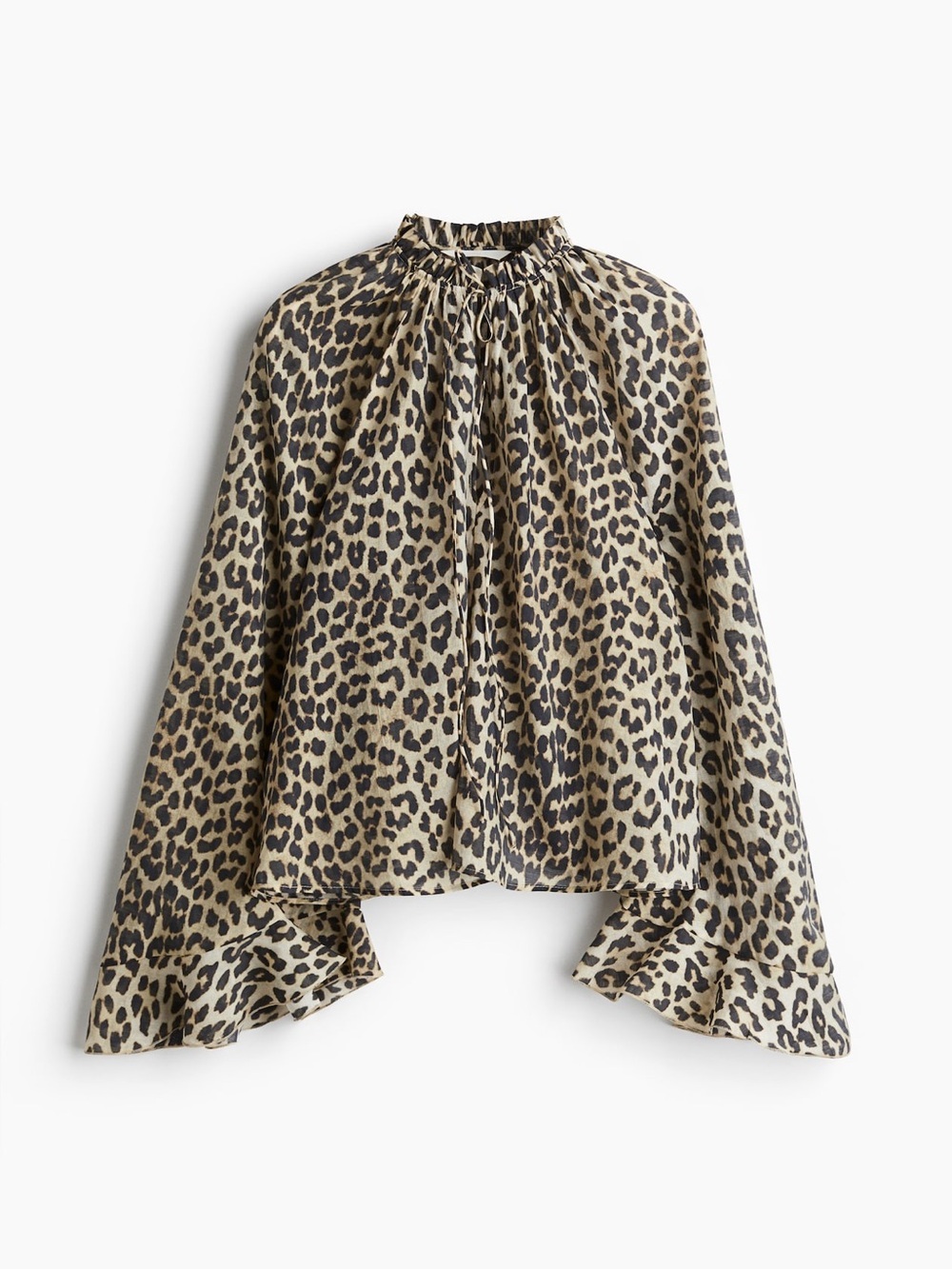 H&M Leopard Print Long-Sleeve Blouse - Beige and Black